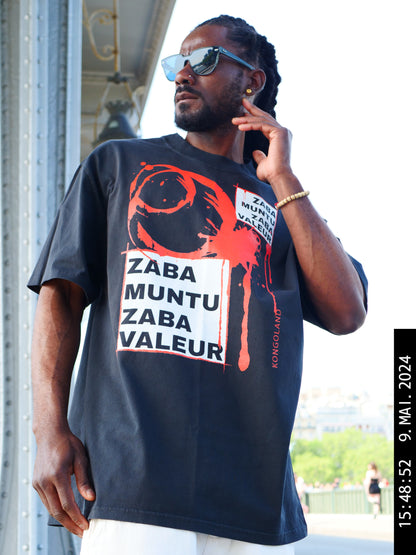 T-shirt Kongoland ZABA MUNTU ZABA VALEUR oversize délavé