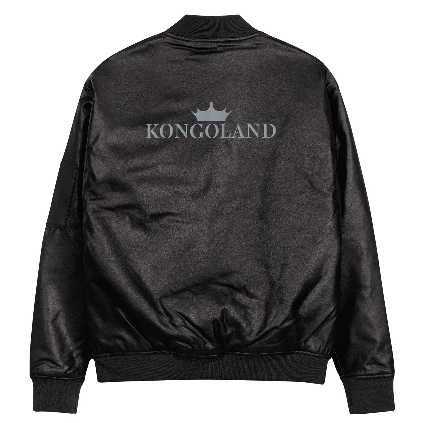 Kongoland Faux Leather Embroidered Bomber Jacket in Grey