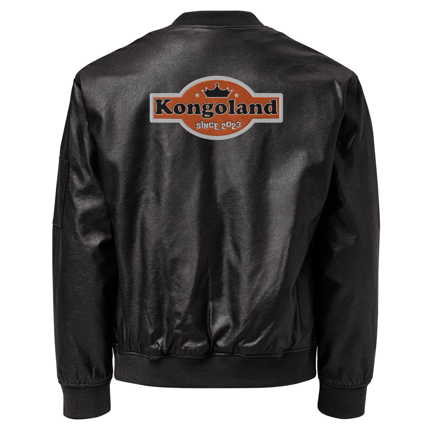 Kongoland Faux Leather Embroidered Bomber Jacket