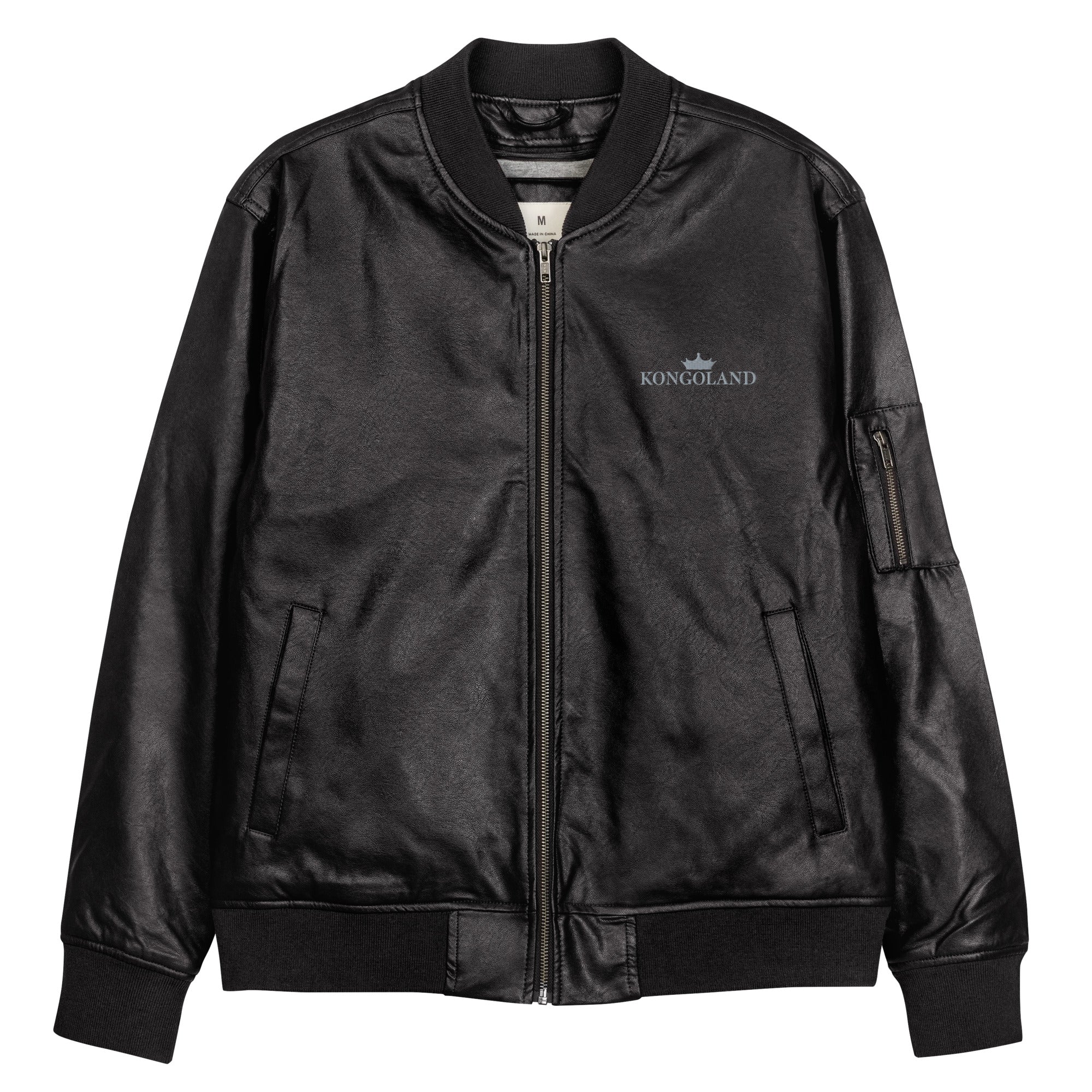 Veste Bomber Kongoland en similicuir LOGO Brodé en gris